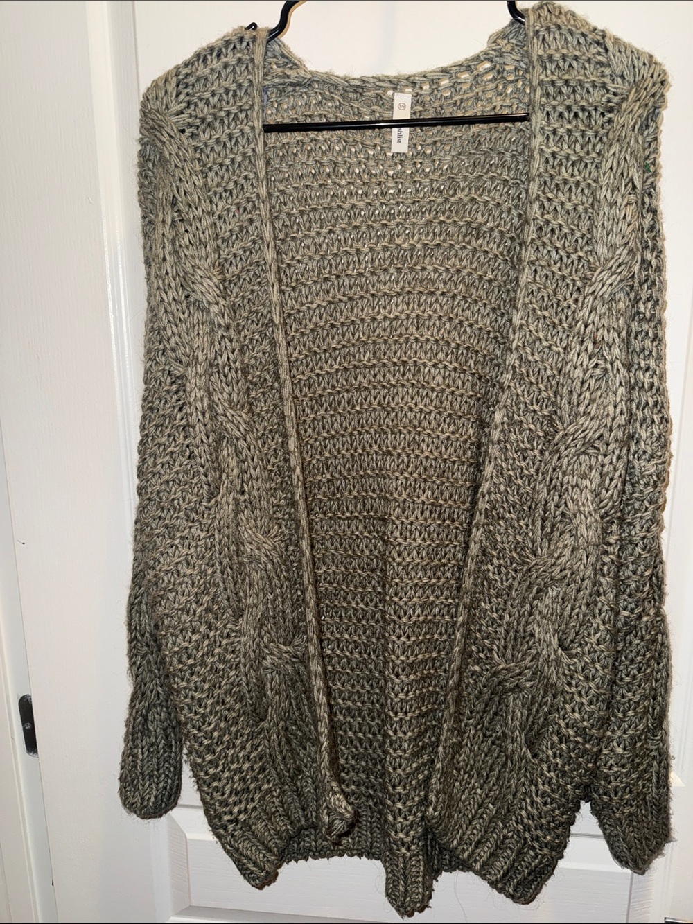 Wishlist Chunky Cable Knit Open Cardigan - Olive
